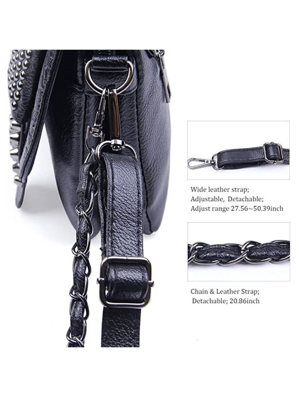 Black Leather Skull Crossbody Bag Chain Gothic Shoulder Biker Rocker Studded NWT - Picture 6 of 11
